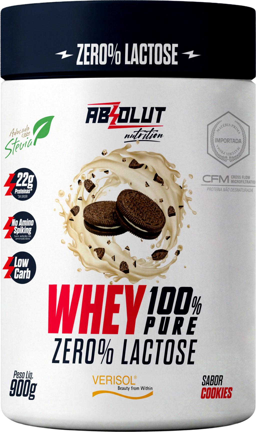 Whey Protein 100% Concentrado Sem Lactose Absolut Nutrition 900g (Pote)